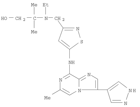 2-(Ethyl((5-((6-methyl-3-(1H-pyrazol-4-yl)imidazo[1,2-a]pyrazin-8-yl)amino)isothiazol-3-yl)methyl)amino)-2-methylpropan-1-ol